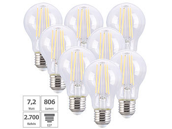Leuchtmittel warmweiß: Luminea 8er-Set LED-Filament-Lampen E27 7,2 W (ersetzt 60 W) 806 lm warmweiß
