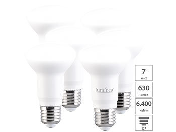 LED-Leuchtmittel E27 R63: Luminea 6er-Set LED-Reflektor R63 E27, 7W (ersetzt 60W), 630lm, tageslichtweiß