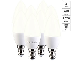 LED-Lampen E14 Kerzen: Luminea 8er-Set LED-Kerzen E14, C37, 3 W (ersetzt 30 W), 240 lm, warmweiß