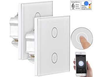 Touch Lichtschalter: Luminea Home Control 2er-Set Touch-Doppel-Lichttaster, komp. zu Alexa & Google Assistant