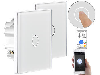 Schalter: Luminea Home Control 2er-Set Touch-WLAN-Lichtschalter, für Siri, Alexa & Google Assistant