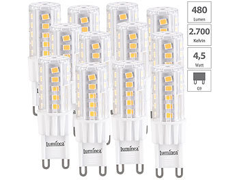 LED Leuchtmittel G9: Luminea 12er-Set LED-Stiftsockellampe G9 4,5W (ersetzt 30W)480lm warmweiß 360°