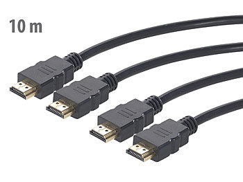 Kabel mit HDMI-Steckern: auvisio 2er-Set High-Speed-HDMI-Kabel für 4K, 3D & Full HD, HEC, schwarz, 10 m