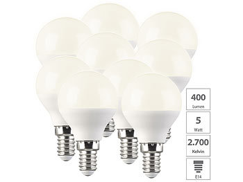 Sparlampen: Luminea 9er-Set LED-Lampe, Tropfenform, P45, E14, 5W, 2700 K