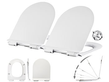 antibakterielle WC-Brille mit Absenkautomatik: BadeStern 2er-Set flache WC-Sitze, D-Form, mit Absenkautomatik