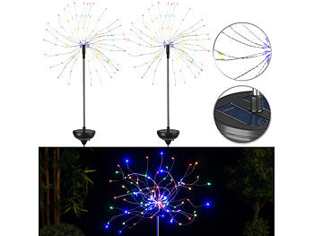 Lunartec 2er-Set Garten-Solar-Lichtdekos mit Feuerwerk-Effekt, 120 LEDs, IP44