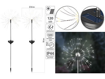 Feuerwerk Gartendekoration: Lunartec 2er-Set Garten-Solar-Lichtdekos mit je 120 LEDs, Kupferdraht, IP44