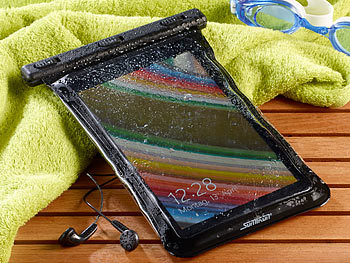 Somikon Wasserdichte iPad-Mini-& Tablet-Tasche bis 8"/20,32cm, Headset-Eingang