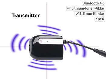 auvisio Transmitter, Audio-Sender mit Akku, Bluetooth-4.0 und aptX-Technologie