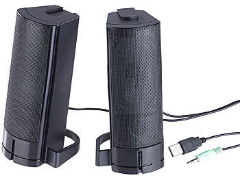 PC Boxen: auvisio 2in1-PC-Stereo-Lautsprecher und Soundbar, 10 Watt, USB-Stromversorgung