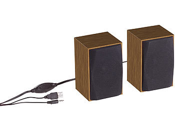 auvisio Aktive PC-Stereo-Holz-Lautsprecher mit USB-Stromversorgung, 6 Watt
