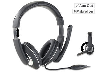 Kopfhörer mit Kabel: auvisio Gaming-Headset GHS-100 für PC, mit Klapp-Mikrofon, 2x 3,5-mm-Klinke