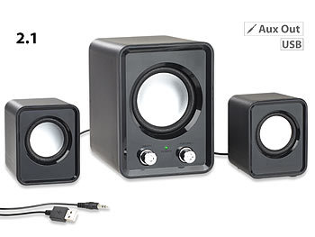 Lautsprecher PC: auvisio 2.1-Lautsprecher-System mit Subwoofer und USB-Stromversorgung, 20 Watt
