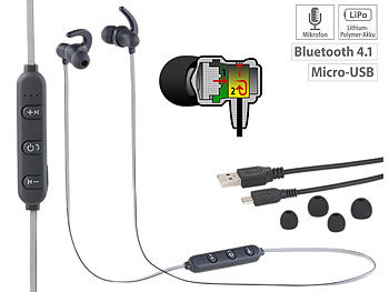 in Ear Stereo Headset: auvisio In-Ear-Headset mit Bluetooth, Fernbedienung & patentiertem Soundsystem