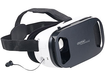 VR Headset: auvisio Virtual-Reality-Brille, In-Ear-Headset, Touch-Bedienung, Bluetooth 4.2