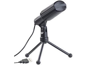 Mikrophon: auvisio Profi-USB-Kondensator-Mikrofon für Studio-Aufnahmen, Mini-Stativ