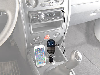 auvisio Kfz-FM-Transmitter, Bluetooth, Freisprecher, MP3, USB-Ladeport, 2,1 A