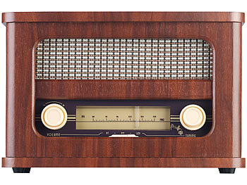 auvisio Nostalgisches Stereo-FM-Radio 12W, Holz, Akku, Bluetooth, USB Ladeport