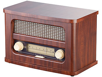 auvisio Nostalgisches Stereo-FM-Radio 12W, Holz, Akku, Bluetooth, USB Ladeport