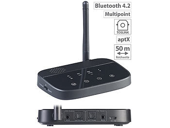 Audio Adapter, Bluetooth: auvisio 2in1-Audio-Sender & -Empfänger, Bluetooth 4.2, aptX, 50 m Reichweite