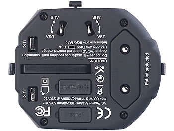 revolt 3in1-Universal-Welt-Reisestecker mit 2 USB-Ladeports, 2,5 A, 12,5 Watt