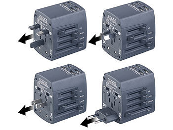 revolt 3in1-Universal-Welt-Reisestecker mit 4 USB-Ladeports, 5 A, 25 Watt