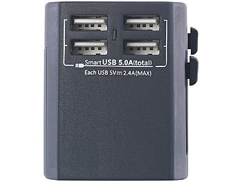 revolt 3in1-Universal-Welt-Reisestecker mit 4 USB-Ladeports, 5 A, 25 Watt