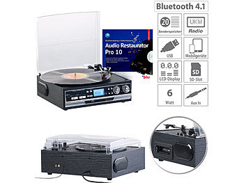 Schallplattenspieler: Q-Sonic 4in1-Plattenspieler mit Bluetooth, Digitalisier-Funktion und Software