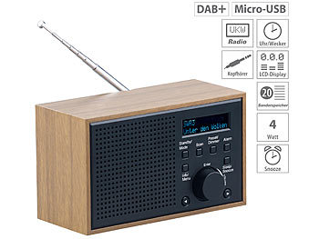 VR-Radio Digitales DAB+/FM-Radio mit Wecker, LCD-Display, Holzdesign, 4 W