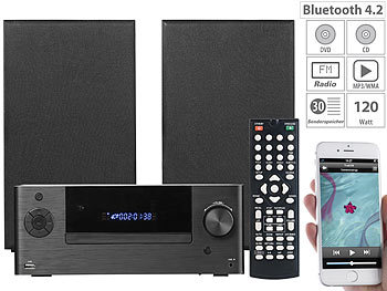 auvisio Mini-HiFi-System mit DVD-/CD-/Media-Player, Bluetooth & FM, 120 Watt