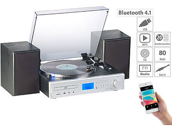 Plattenspieler-Stereoanlagen mit und USB-Digitalisierung, Bluetooth: auvisio 5in1-Plattenspieler/Digitalisierer, CD, Bluetooth, Versandrückläufer