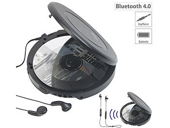 CD Spieler tragbar: auvisio Tragbarer CD-Player mit Ohrhörern, Bluetooth und Anti-Shock-Funktion