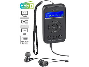 Mini Radio: VR-Radio Digitales Taschenradio mit DAB+/FM, Akku, LCD-Display, DRC & Ohrhörern