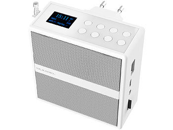 DAB Radio Steckdose: VR-Radio Steckdosenradio mit DAB+/FM, Bluetooth, USB, Freisprecher & Akku, 6 W