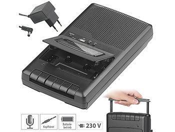Kassettendigitalisierer: auvisio Mobiler Kassettenspieler & USB-Digitalisierer, Lautsprecher & Mikrofon