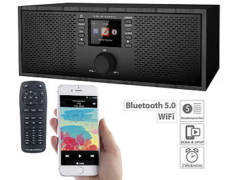 Internetradio mit Lautsprecher, Bluetooth: VR-Radio Stereo-WLAN-Internetradio, Farb-Display, 12 W, Bluetooth 5, Fernbed.