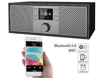 Radio mit Fernbedienung: VR-Radio Stereo-WLAN-Internetradio mit Farb-Display, 12 Watt, Bluetooth 5, App