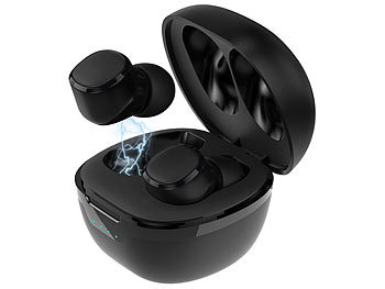 in Ear Kopfhörer: auvisio In-Ear-Stereo-Headset mit Bluetooth 5, Ladebox, bis 22, Std. Spielzeit
