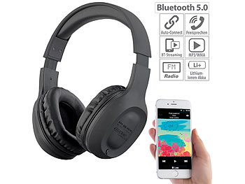 Kopfhörer Radio, Bluetooth: auvisio Over-Ear-Headset mit Bluetooth 5, MP3, FM, Akku, Auto Connect, 22 Std.