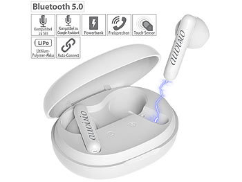 Kopfhörer kabellos: auvisio In-Ear-Stereo-Headset mit Bluetooth, Ladebox, Google Assistant & Siri