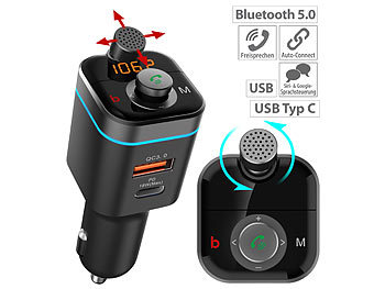 Kfz USB: auvisio Kfz-Freisprecher & FM-Transmitter, justierbares Mikrofon, Siri, Google