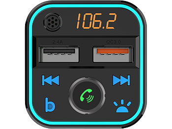 auvisio Kfz-FM-Transmitter mit Bluetooth 5, Freisprecher, MP3, 2 USB-Ladeports