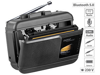 Diktiergerät: auvisio Mobiler Kassettenspieler, Bluetooth-Transmitter, Sprachrekorder, Radio