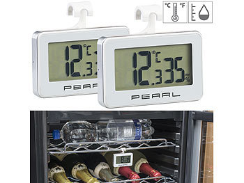 Kühlschrank Thermostat: PEARL Digitales Kühlschrank-Thermometer und -Hygrometer mit Haken, 2er-Set