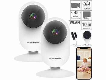 Überwachungskamera innen: PEARL 2er Pack Full-HD-IP-Kamera, Bewegungserkennung, Nachtsicht