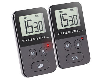 PEARL 2er Pack Digitaler Küchen-Timer mit Stoppuhr, akustischem u. optischem