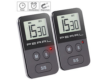 Kurzzeitmesser: PEARL 2er Pack Digitaler Küchen-Timer mit Stoppuhr, akustischem u. optischem