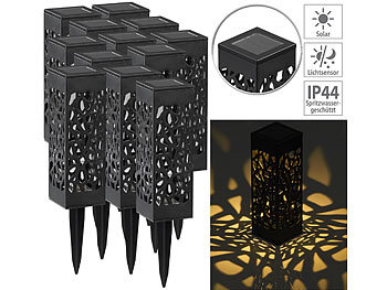 LED-Solar-Gartenlampen: Lunartec 12er-Set Solar-LED-Laternen mit Dämmerungssensor, Akku, warmweiß, IP44