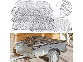 Anhänger-Gepäck-Netz: Lescars 4er-Set Anhänger-Gepäcknetze mit umlaufendem Gummiseil, 125 x 210 cm