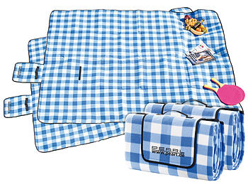 Picknickdecke gepolstert: PEARL 2er-Set Fleece-Picknick-Decken mit wasserabweisender Unterseite